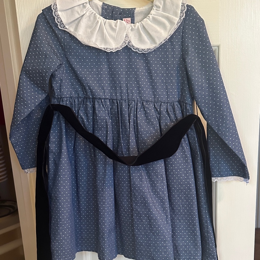 Charming Blue Polka Dot Kids Dress with White Collar